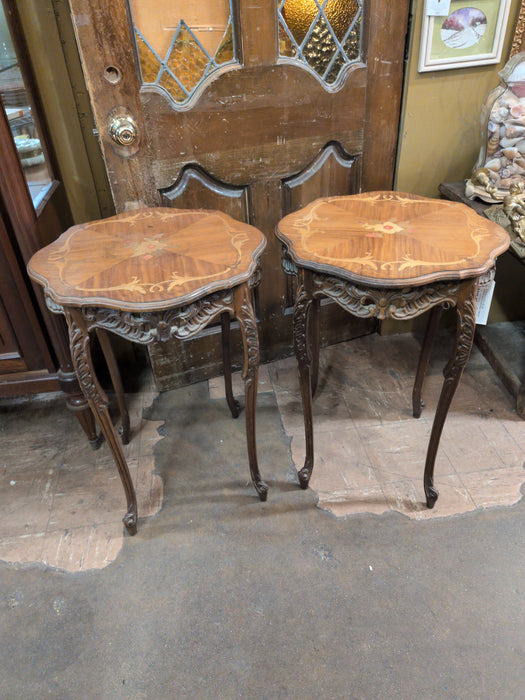 PAIR OF FLORAL INLAID AMERICAN OCCASIONAL TABLES