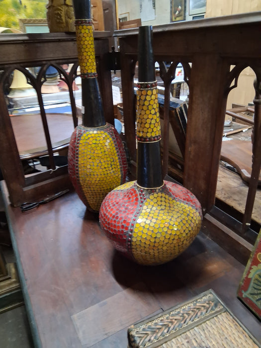 BULBOUS METAL VASE WITH COLORFUL MOSAIC MIRRORS