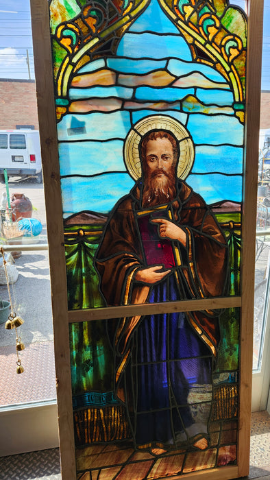 SAINT PAUL OR LUKE WITH BIBLE VERTICAL STAINED GLASS WINDOW