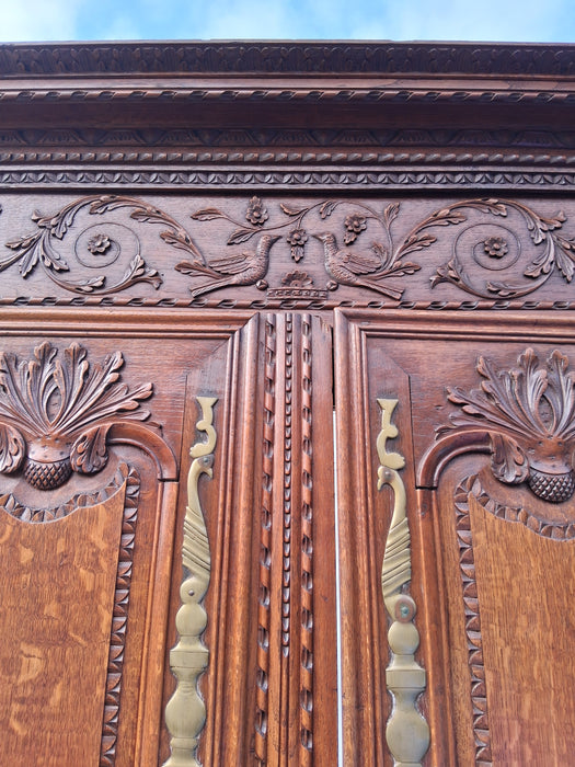 AS FOUND COUNTRY FRENCH 19TH CENTURY CARVED ANTIQUE WEDDING ARMOIRE