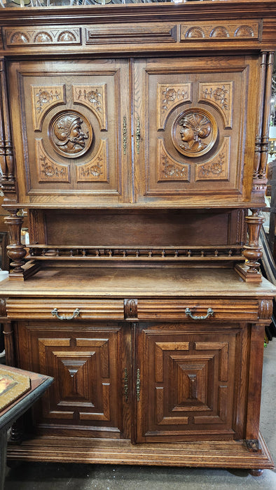 HENRI II 2 PIECE CABINET WITH CARVED FACES