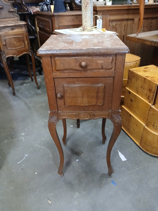 LOUIS XV  MARBLE TOP OAK SIDE CABINET