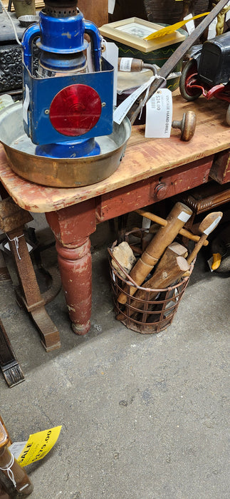 19TH CENTURY PAINTED RED PINE TABLE WITH DRAWER