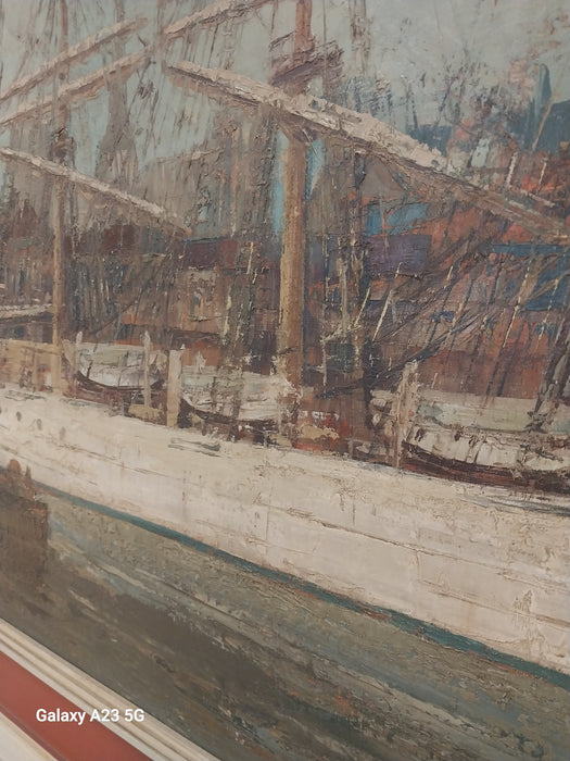 LARGE FRAMED SAILBOAT OIL PAINTING