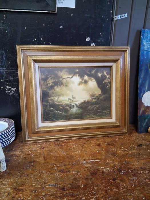 FRAMED WINDBERG PRINT OF DEER BY THE STREAM