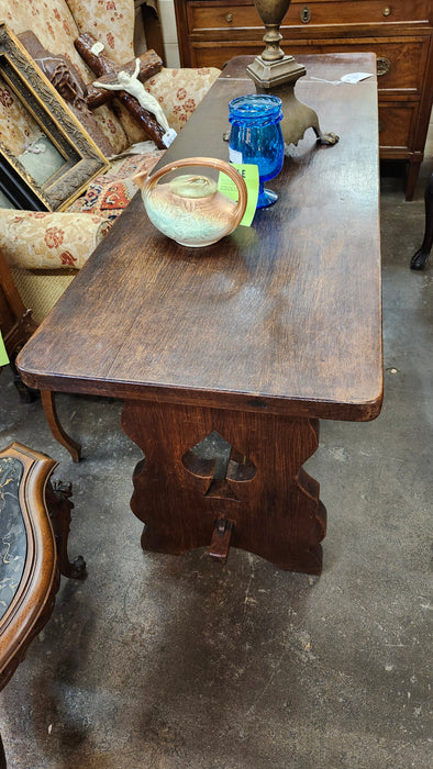 HEAVY OAK NARROW TRESTLE TABLE
