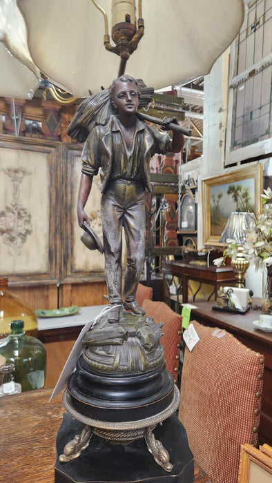 PAIR OF SPELTER FIGURAL FARMERS LAMPS