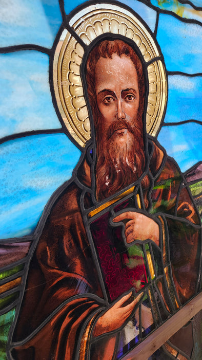 SAINT PAUL OR LUKE WITH BIBLE VERTICAL STAINED GLASS WINDOW