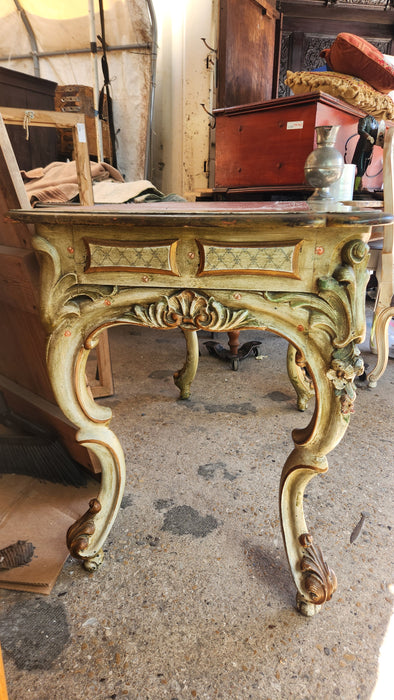 ORNATELY CARVED POLYCHROME PAINTED LIBRARY TABLE - AS FOUND