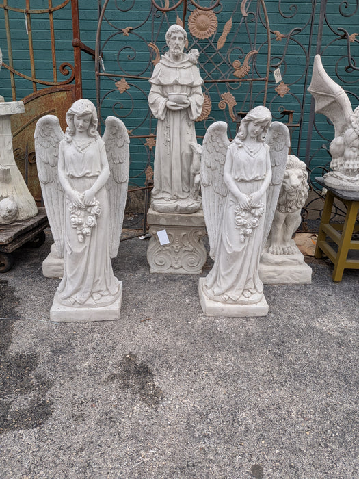 PAIR OF LARGE TALL CONCRETE WINGED ANGELS