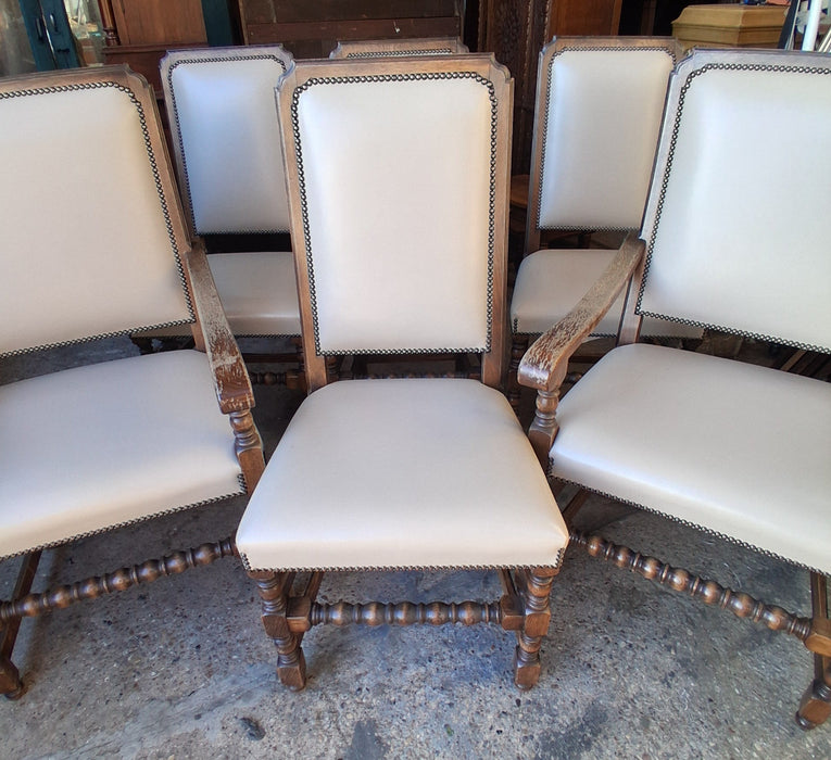 PAIR OF 2 OAK AND BEIGE LEATHER ARM CHAIRS