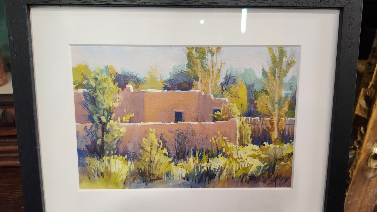FRAMED OIL PAINTING OF AN ADOBE HOUSE SIGNED BOB ROHM