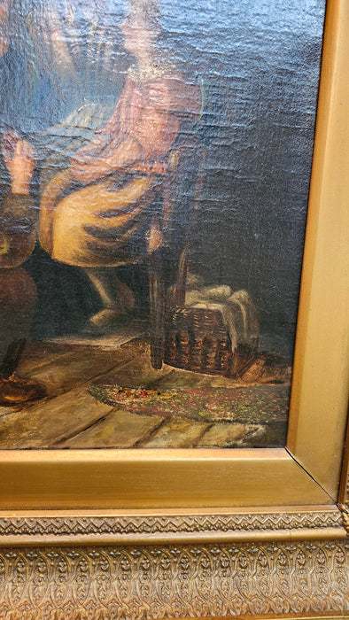 19TH CENTURY OIL PAINTING "GRANDMOTHERS VISIT" CIRCA 1845