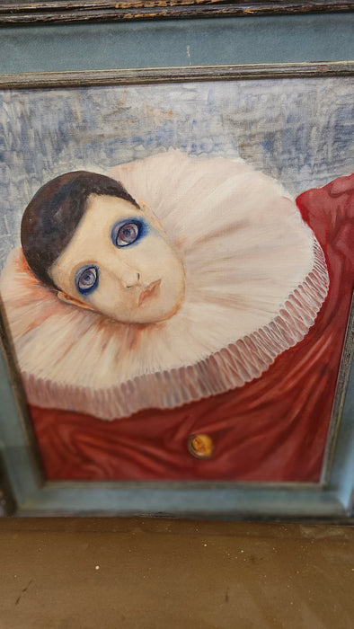 RUSTIC FRAMED CLOWN PAINTING