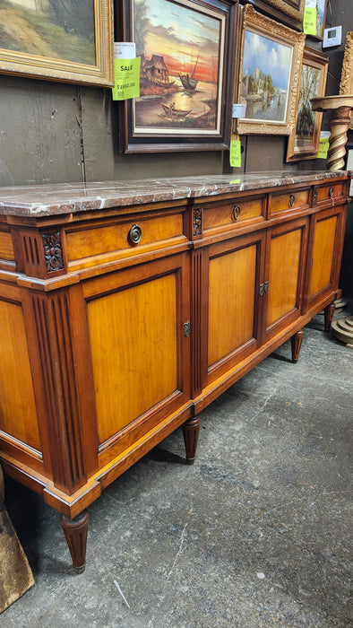 LOUSI XVI CHERRY BROWN MARBLE TOP 4 DOOR SIDEBOARD