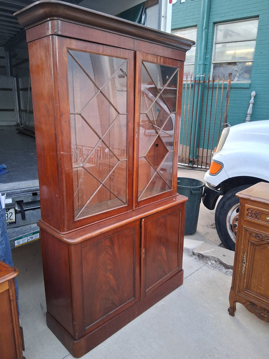ENGLISH MAHOGANY BOOKCASE ON CABINET