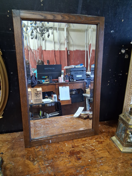 SMALL OAK BEVELED MIRROR