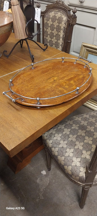 OVAL WOOD TRAY WITH INLAID SHELL