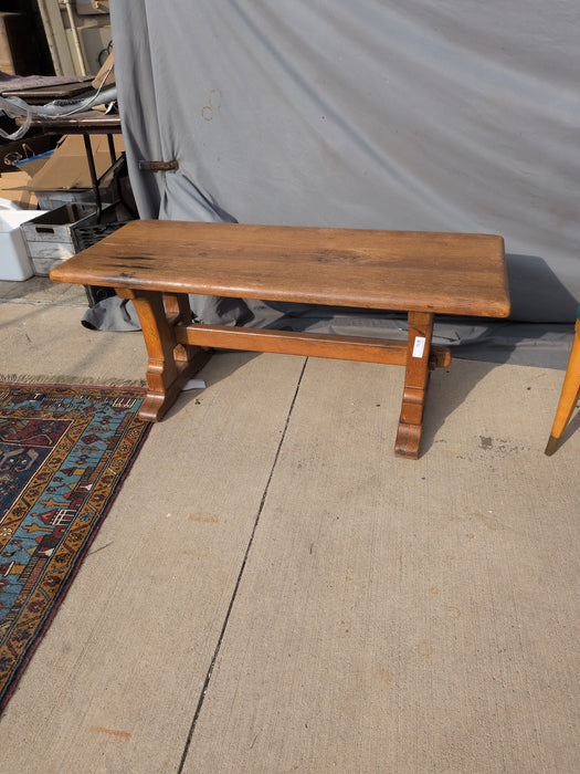 RUSTIC OAK TRESTLE BASE COFFEE TABLE