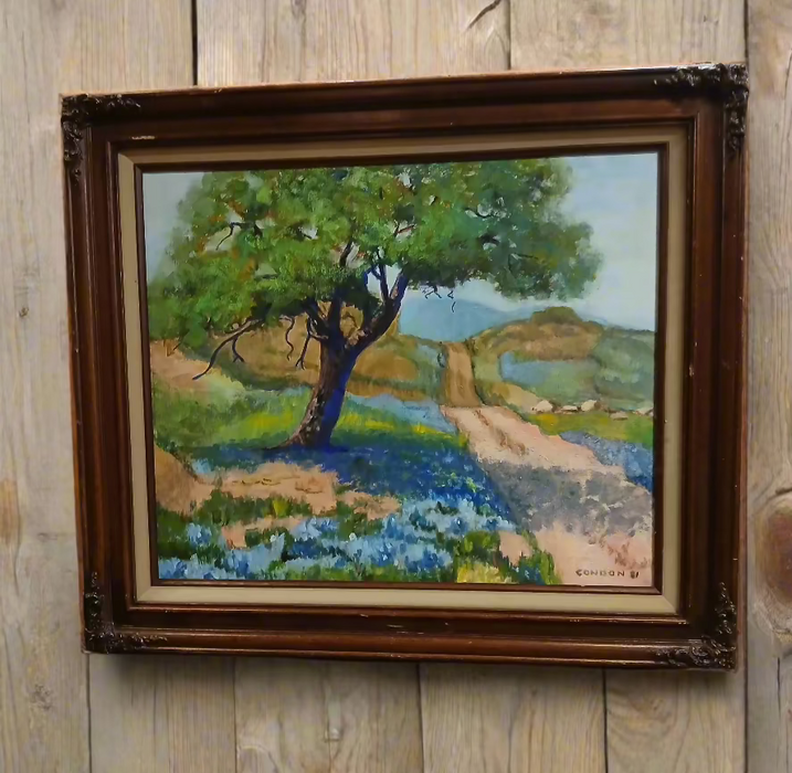 FRAMED IMPRESSIONIST BLUEBONNET LANDSCAPE OIL PAINTING SIGNED CONDON 1981-COPY 1982