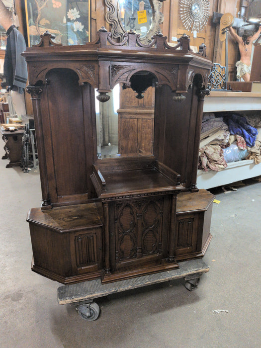 GOTHIC REVIVAL WALNUT HUMIDOR CABINET WITH MIRROR
