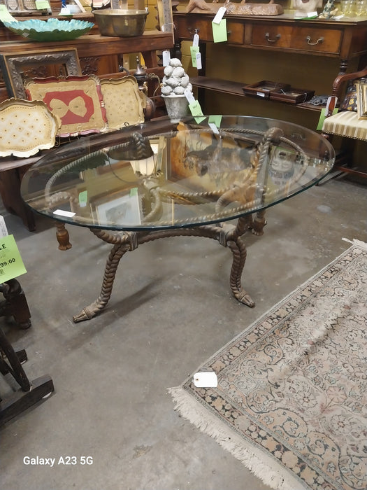 TWIST BASE HOLLYWOOD REGENCY GLASS TOP OVAL COFFEE TABLE