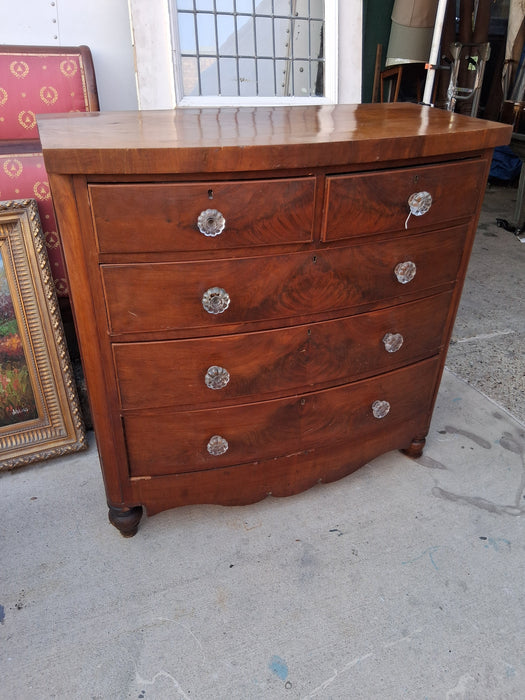 GEORGIAN  BOW FRONT GLASS KNOB OAK CHEST
