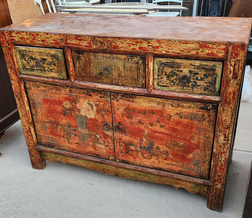 2 DOOR, 3 DRAWER RED CHINESE SERVER