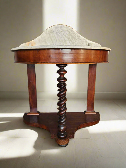 MARBLE TOP DEMI LUNE WASH STAND AS FOUND