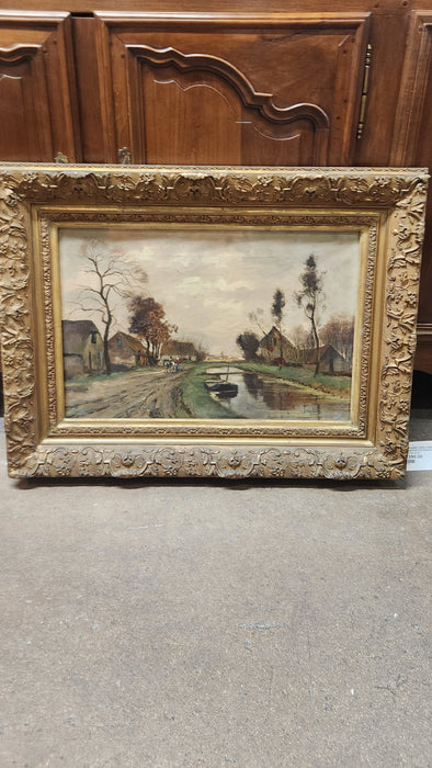 GILT FRAMED CANAL SCENE OIL PAINTING ON CANVAS