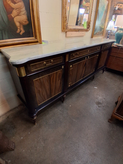 LOUIS XVI DARK MAHOGANY MARBLE TOP SIDEBOARD WITH 4 DRAWERS