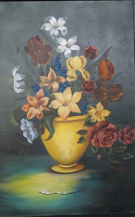 FRAMED OIL PAINTING OF FLOWERS