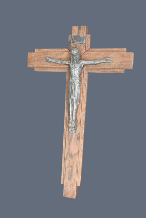 ART DECO  ROSEWOOD AND PEWTER CRUCIFIX