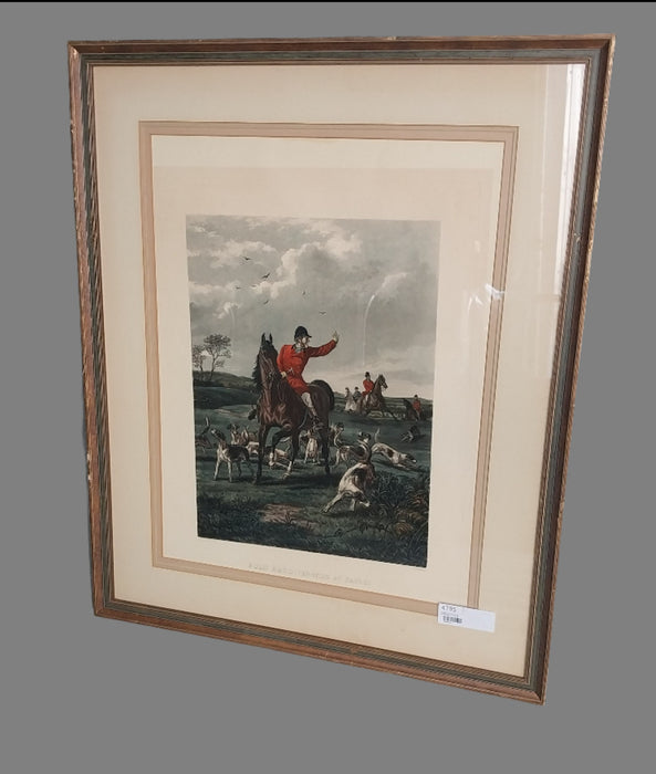 ENGLISH HUNT SCENE COLORED ENGRAVING PRINT "HOLD"