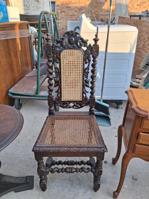 SINGLE BARLEY TWIST CANED OAK CHAIR