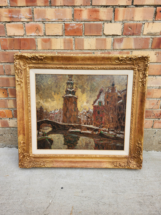 GILT FRAMED OIL PAINTING ON BOARD BY DUTCH ARTIST BEN VIEGERS