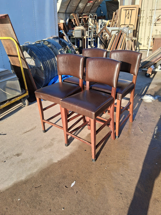 SET OF 4 BAR HEIGHT BROWN STOOLS WITH BACKS