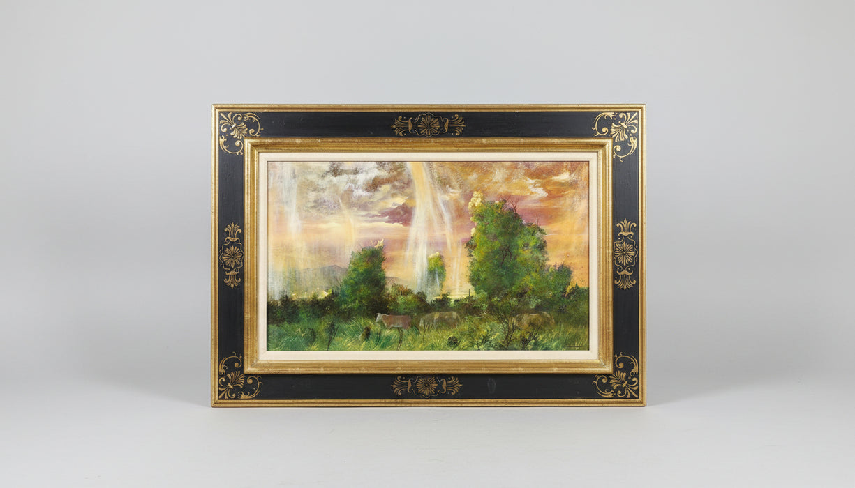 FRAMED LANDSCAPE OIL PAINTING OF A STORM SIGNED JACKSON HENSLEY