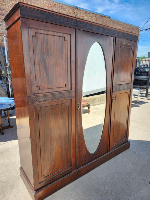 3 DOOR MAHOGANY MIRRORED ARMOIRE