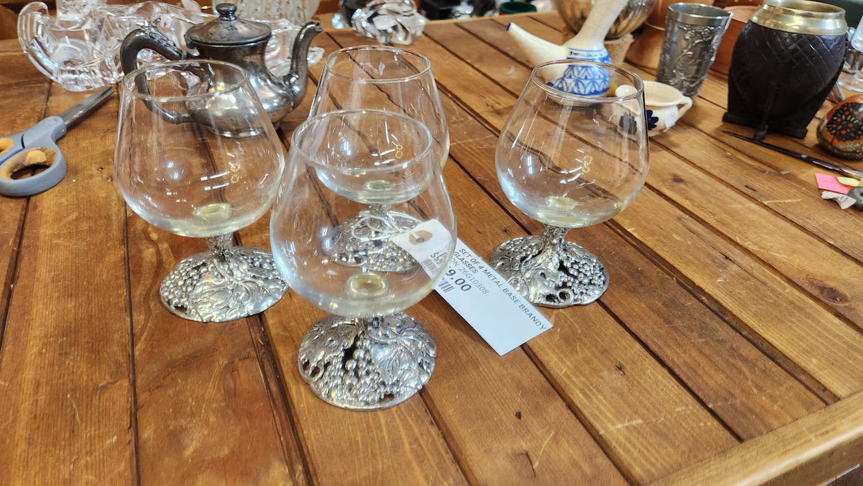 SET OF 4 METAL BASE BRANDY GLASSES