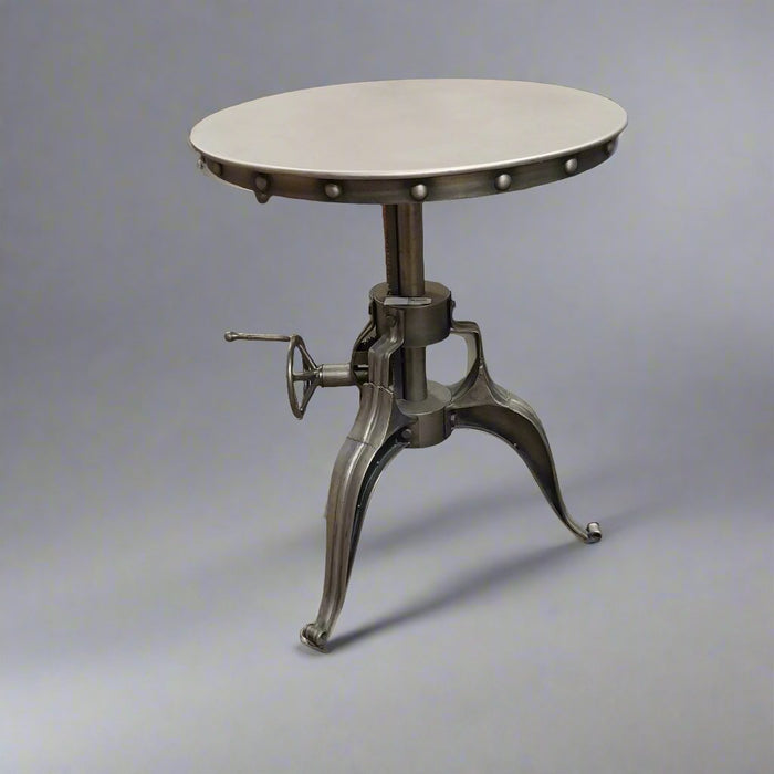 SMALL ROUND METAL ADJUSTABLE CRANK TABLE