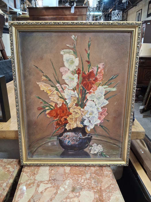 GILT FRAMED STILL LIFE OIL PAINTING SIGNED T. BOOKER 1961