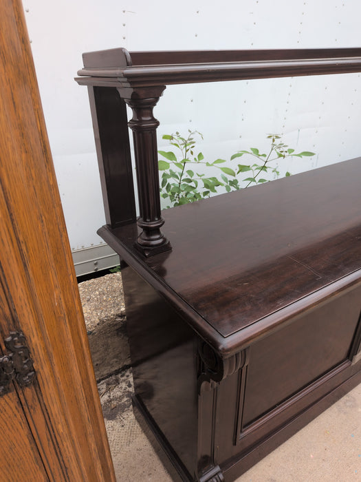 LOW DARK OAK MAHOGANY SERVER WITH SHELF