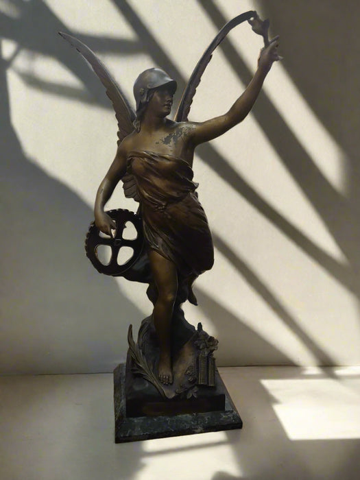 FRENCH WINGED WOMAN SPELTER STATUE