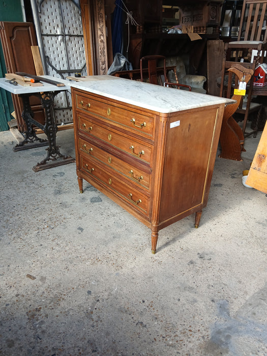 WHITE LOUIS XVI WHITE MARBLE TOP 4 DRAWER CHEST