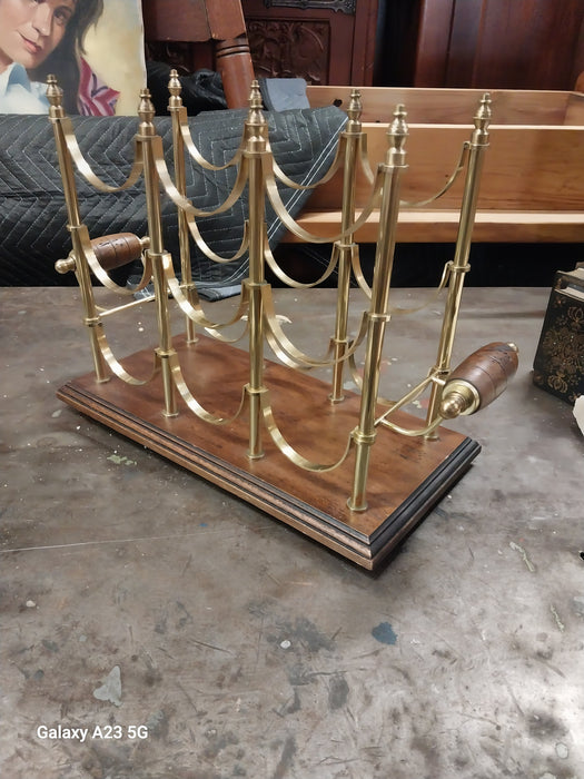 ITALIAN BRASS AND WOOD WINE RACK