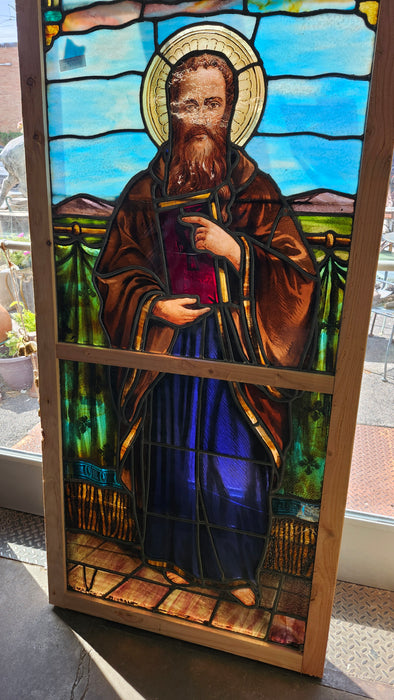 SAINT PAUL OR LUKE WITH BIBLE VERTICAL STAINED GLASS WINDOW