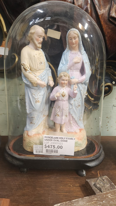 PORCELAIN HOLY FAMILY UNDER OVAL DOME