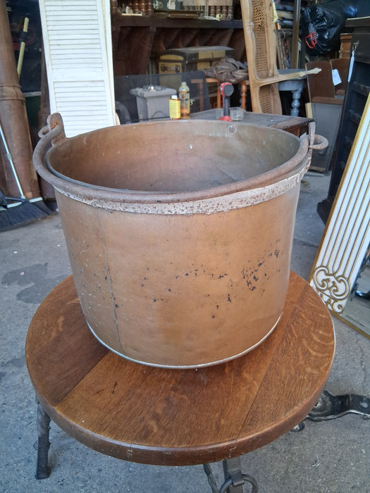 LARGE IRON BANDED COPPER POT