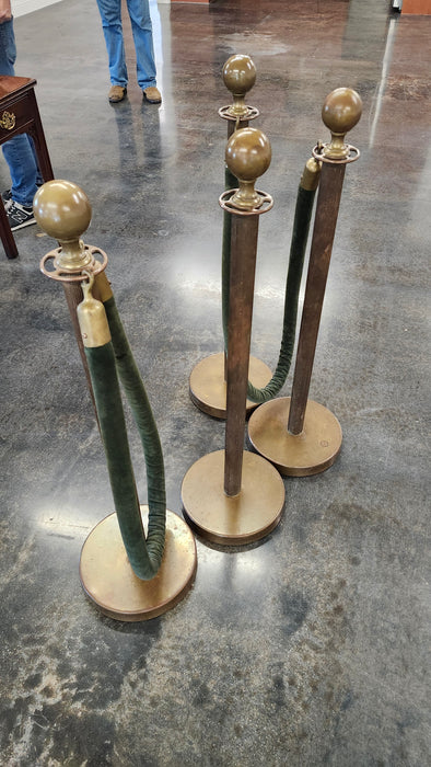 SET OF 4 ANTIQUE BRASS THEATER STANCIONS